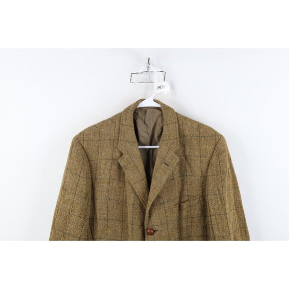 Vintage 70s Streetwear Mens 42L Wool Tweed Suit Coat Blazer Jacket Beige Plaid - Picture 2 of 16